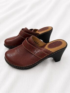 b.o.c. brown leather studded clog mules